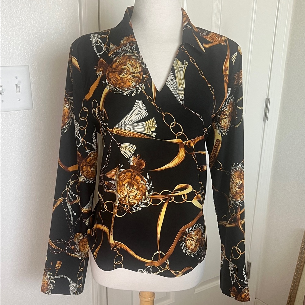 SHEIN Black and Brown Chain Pattern Top